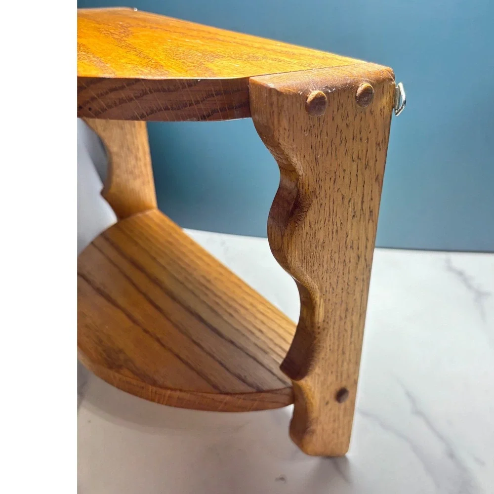 Vintage Oak Wood 2 Tier Wall Shelf Scalloped Side Floating Display Rack Honey